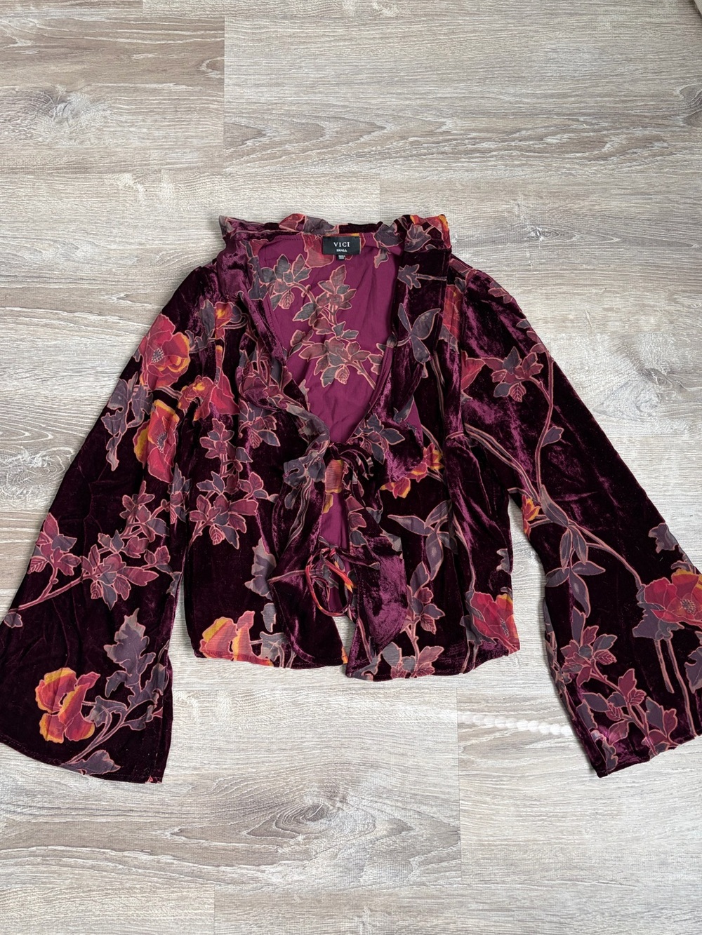 VICI Neutral Harvest Printed Velvet Front Tie Top